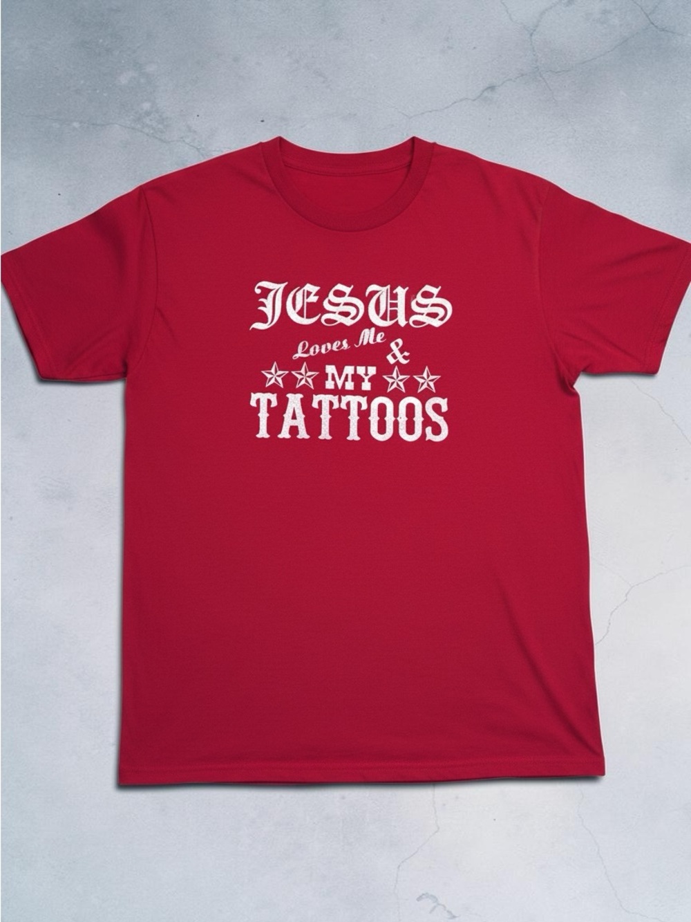Red 'Jesus Loves Me & My Tattoos' Gildan Specialty Cotton Blend Largr T-Shirt